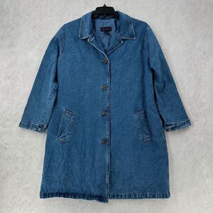 Denim & Co Womens Denim Trench Coat Size 1X Mid Length Jean Jacket Chore Barn